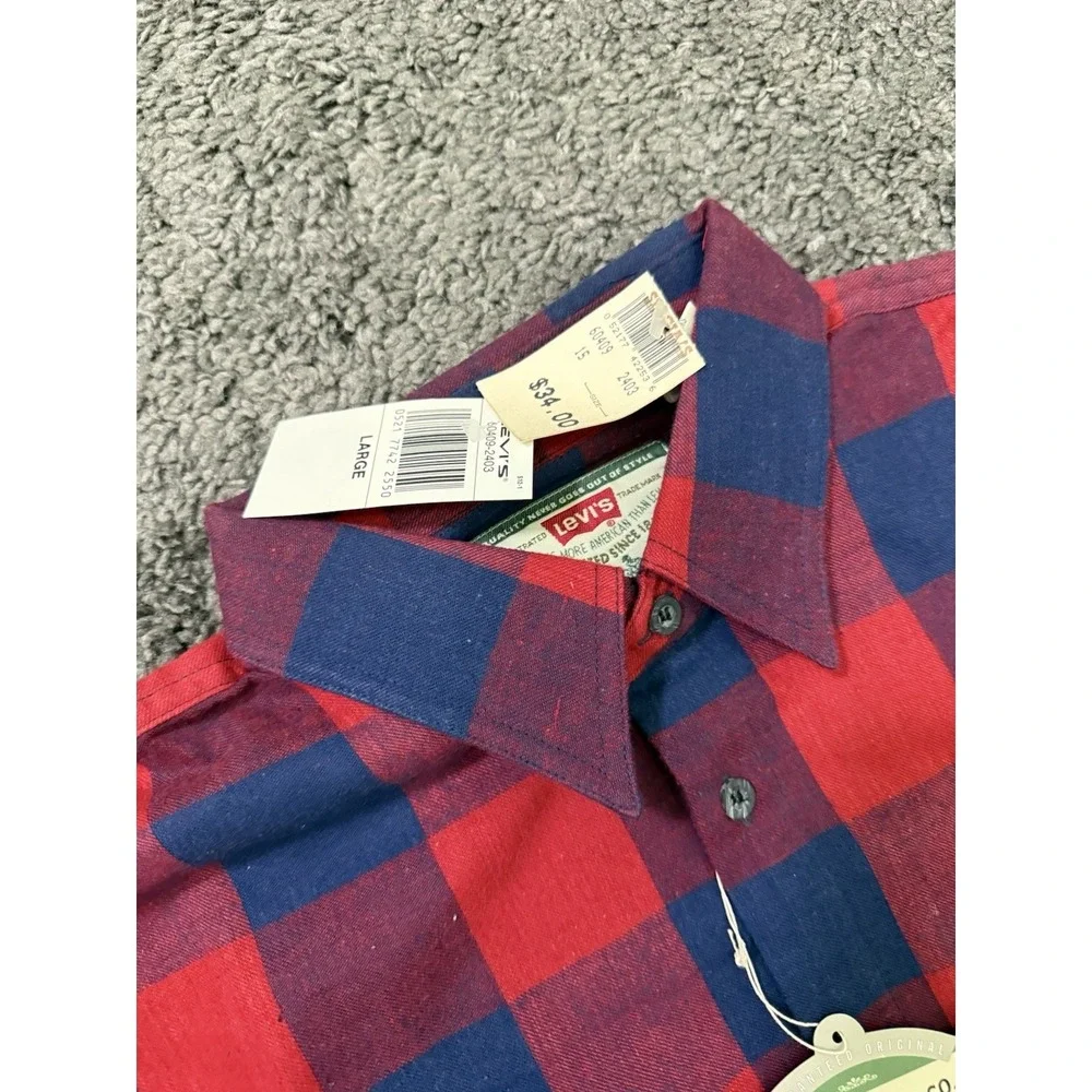 Levi's Flannel Buffalo Plaid Long Sleeve Button Up Men L Red Blue Outdoor Casual